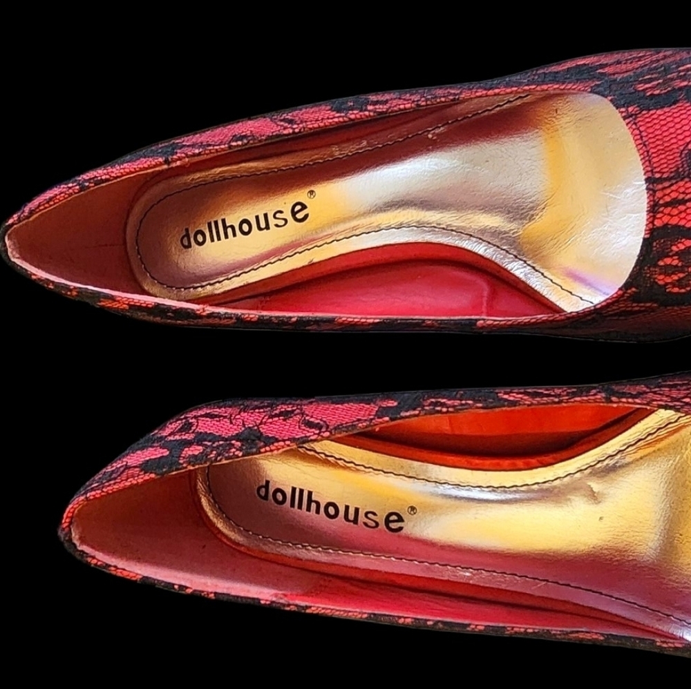 EUC Dollhouse Black and Red Lace Heels - Picture 6 of 6